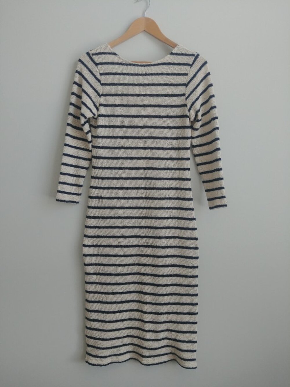 New With Tags Mus & Bombon lightweight cotton knit midi dress cream striped S